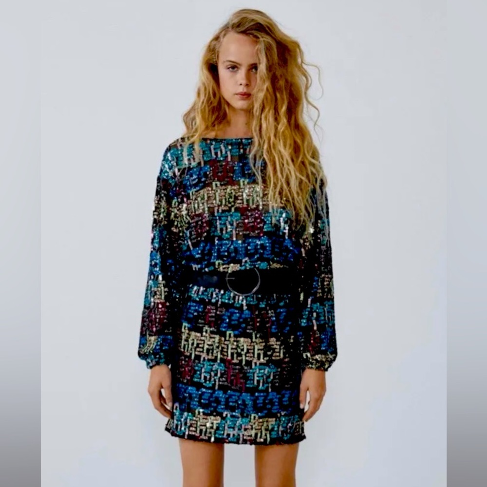 Zara Multicolor Sequence Dress Size Small